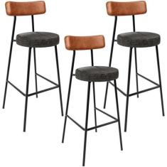 Imagem de Kit 03 Banquetas Alta Cozinha Sala De Jantar Milão L02 material sintét