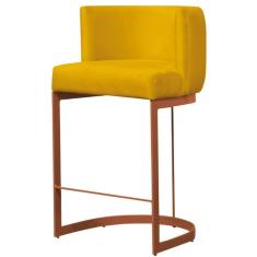 Imagem de Banqueta Estofada Emily Base Bronze Veludo Amarelo - Montanaris Decor