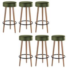 Imagem de Kit 6 Banquetas Estofada Com Pés De Madeira Couríssimo Verde