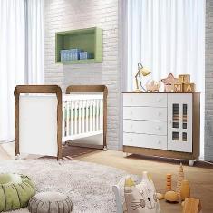 Imagem de Quarto de Bebê Ariel Berço Mini Cama Mirelle Cômoda Infantil com Porta Branco Amadeirado Carolina Baby