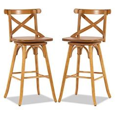 Imagem de Kit 2 Banquetas Giratória Alta em Madeira Maciça Mel Espanha RMI