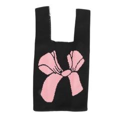Imagem de Bolsa de Malha, Sacola de Pulso Estética, Bolsa de Pulso Feminina Casual para Mulheres (Preto + Rosa)