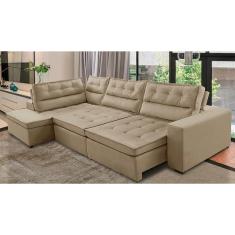 Imagem de Sofá de Canto Retrátil e Reclinável com Molas LE 3,40x2,00m Viviane Suede Bege Madelina Decor