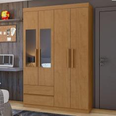 Imagem de Guarda-Roupa Solteiro Zeus 4 Portas 2 Gavetas com Espelho 59602.354 Amêndoa Clean - Móveis Lopas