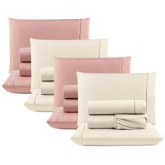 Imagem de Kit 4 Jogos Cama Lençol Casal 400 Fios - Rosê + Palha - Casa Scarpa