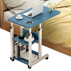 Imagem de SilteD Mesa de cabeceira com rodinhas, altura ajustável, mesa de cabeceira móvel, estação de trabalho para laptop, mesa de computador móvel com prateleira de 2 níveis, sofá com rodinhas, mesa de