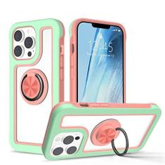 Imagem de 360 Capa protetora de telefone de camada dupla de corpo inteiro para iPhone 13 12 11 14 Pro Max XS 7 8 Plus Capa transparente com suporte para anel de dedo, verde rosa, para iPhone 12ProMax