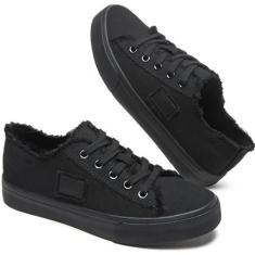 Imagem de BENPAO Tênis feminino de lona, cano baixo, de lona, cadarço moderno, confortável, branco, tênis feminino, Preto completo, 36