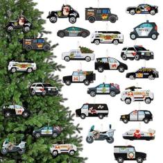 Imagem de Pinkunn Conjunto de 36 peças de enfeites de madeira para veículos de Natal, caminhão de construção, caminhão monstro, caminhão de bombeiros, veículo de polícia, transporte, carro, enfeites pendurados,