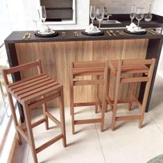Imagem de Conjunto 3 Banquetas Altas Bistrô Madeira Maciça Madeira