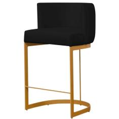 Imagem de Banqueta Estofada Emily Base Gold Veludo Preto - Montanaris Decor