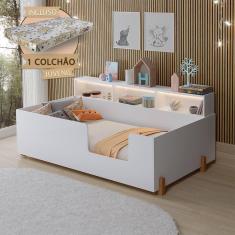 Imagem de Cama Premium Criança Infantil Montessoriana Juvenil Doçura Com Nicho Branca + Colchão