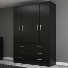 Imagem de Guarda-Roupa Solteiro Treviso 4 Portas 6 Gavetas Black - Evidência Móv