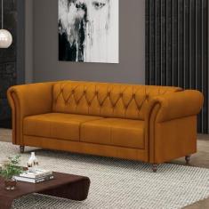 Imagem de Sofá Living Sala de Estar Stanford Chesterfield 2 Lugares 200cm Pés de Madeira Couro Mel G58 - Gran Belo