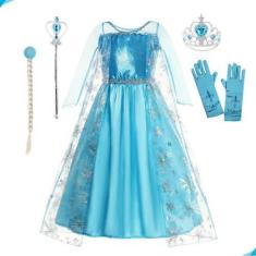 Imagem de Fantasia Elza Vestido Frozen Infantil Luxo Disney Com Capa e Acessório