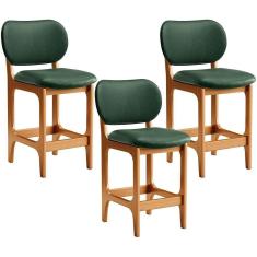 Imagem de Kit 03 Banquetas Baixa Bar Cozinha E Sala De Jantar Fixa Betta L02 Imbuia Facto Verde Musgo