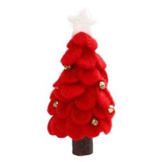 Imagem de Árvore de Natal em miniatura de mesa com enfeite de árvore de estrela - Enfeite de árvore de Natal de feltro de lã artificial feito à mão para festas de Natal, decoração de mesa em casa, artesanato