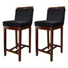Imagem de Kit 2 Banquetas Média Estofadas com Encosto Líbia Madeira Capuccino Suede Preto CCS