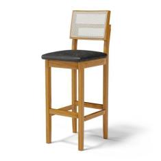 Imagem de Banqueta Aline Madeira Maciça Assento Estofado Encosto De Telinha - Ma