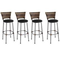 Imagem de Kit 4 Banquetas Média Prata Junco Capuccino com Assento  Fortmix