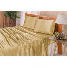 Imagem de Jogo De Cama Lençol Cetim Queen Romantic 04 Peças Dourado