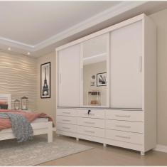 Imagem de Guarda Roupa com Espelho 3 Portas 9 Gavetas Chicago neve Tcil Móveis