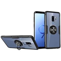 Imagem de SORAKA Capa transparente para Samsung Galaxy S9 Plus com suporte para anel,capa de PC rígida transparente Capa Samsung Galaxy S9 Plus com placa de metal para suporte magnético de telefone para carro