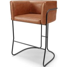 Imagem de Banqueta Decorativa Fixa Baixa Base de Aço Preto Betina D02 Couríssimo Camel B-14 - Lyam Decor