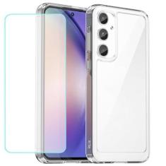 Imagem de Wanyuexes Capa para Galaxy A55 5G, capa para Samsung A55 SM-A556U com protetor de tela de vidro temperado, parte traseira de policarbonato rígido transparente e capa protetora de TPU macio para