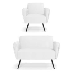 Imagem de Sofá Namoradeira Com Poltrona Pés Palito De Ferro Bruna Corino - D`rossi Cor Branco