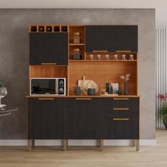 Imagem de Armário de Cozinha 6 Portas 2 Gavetas New Topázio Cinamomo/preto