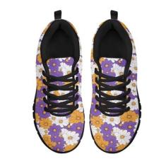 Imagem de GOSTONG Tênis de corrida feminino, de malha respirável, sola de borracha, antiderrapante, cadarço para uso ao ar livre, preto, 34-46, Floral-roxo, 41