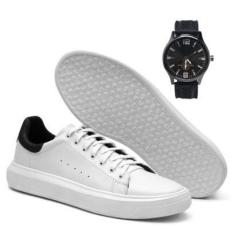 Imagem de Tenis Casual Masculino Sport Fino Sola Antiderrapante + Relógio Ponteiro Preto-Masculino