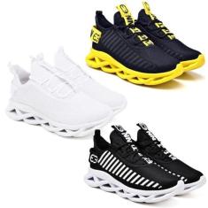 Imagem de Kit 3 Tênis Trança Preto Branco, Amarelo e White, 43