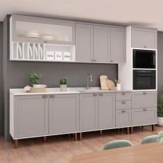 Imagem de Cozinha Completa Iluminata Luna 10 Portas 4 Gavetas 100% Mdf com Vidro Branco/Marrom Claro - Genialflex