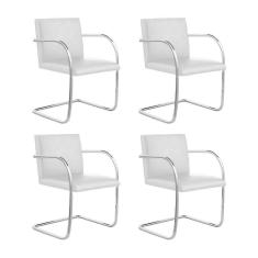 Imagem de Kit 4 Cadeiras Brno Para Escritório Couro Sintético Branco Tubular Cromada Cor Branco