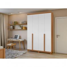 Imagem de Guarda-roupas 4 Portas 2 Gavetas 100% Mdf Alonzo Sem Espelho E Com Pés Amendoa Clean Branco