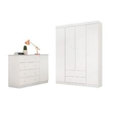 Imagem de Quarto Infantil Flat Mel 100% MDF Branco Guarda Roupa Roupeiro + Cômod