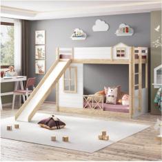 Imagem de Beliche Montessoriana Garden com Escorregador Casatema Marroml/Branco