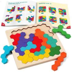 Imagem de Quebra-cabeça Coogam Wooden Tangram Color Shape Pattern