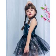 Imagem de Fantasia Infantil Vandinha Linda Body Saia de tule preta Festa a fanta