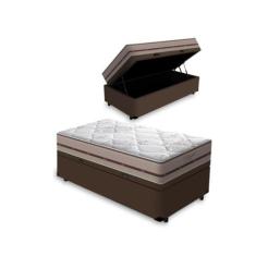Imagem de Cama Box Com Baú Solteiro King Marrom + Colchão De Molas Ensacadas - A