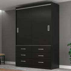Imagem de Guarda Roupa Casal 2 Portas de Correr 6 Gavetas Veneza Premium Yescasa Preto