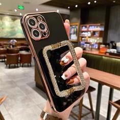 Imagem de Capa de telefone com revestimento de ouro quadrado 3D para iphone 14 12 Pro Max Mini 11 13 Pro X XS XR 6 S 7 8 Plus SE, L24A3, preto, para 12 Pro