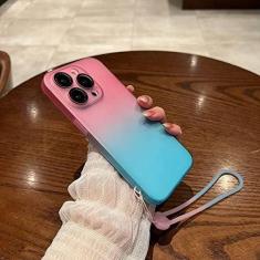 Imagem de Capa de telefone com gradiente fosco fosco para iPhone 14 Pro 13 12 Pro Max 14 Plus 13 proteção de lente capa dura à prova de choque com cordão, rosa azul, para iPhone 14 ProMax