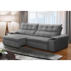 Imagem de Sofá Retrátil e Reclinável 4 Lugares 250cm com Porta Copos e Objetos Bulgária Prata