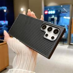 Imagem de Capa de telefone de malha de dissipação de calor em favo de mel para Samsung S24 S23 FE S22 Ultra Plus com resfriamento respirável à prova de choque capa de cor sólida, preta, para Samsung S23 Plus