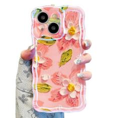 Imagem de UEEBAI Capa para iPhone 14 Plus/15 Plus de 6,7 polegadas, capa de flores com pintura a óleo retrô colorida linda estampa brilhante capa ondulada floral brilhante capa elegante para mulheres e meninas