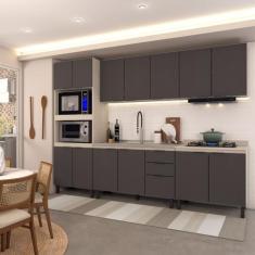 Imagem de Cozinha Completa Alice 14 Portas 2 Gavetas Grafite/Marrom - Panorama M