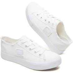 Imagem de BENPAO Tênis feminino de lona, cano baixo, de lona, cadarço moderno, confortável, branco, tênis feminino, Branco, 36
